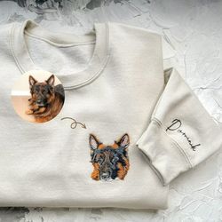 Photo Embroidered Pet Sweatshirts, Pet Face Embroidered Sweatshirts And Pet Name Round Neck