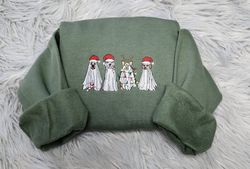 Embroidered Christmas Ghost  Dogs, Embroidered Dogs Sweatshirt, Christmas Ghost Dogs Embroidered Uni