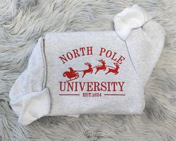 Embroidered Christmas North Pole University Sweatshirt, North Pole Santa Unisex Crewneck Sweatshirt