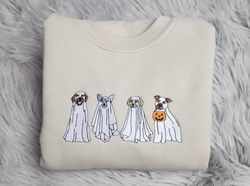 Embroidered Ghost Dogs Halloween Sweatshirt, Halloween Ghost Dogs Embroidered Unisex Sweatshirt or H