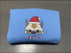 appa avatar in a christmas hat embroidered sweatshirt shirt
