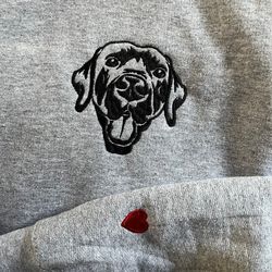 Custom Dog Face amp Heart On Sleeve Embroidered Sweatshirt