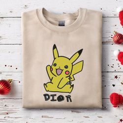 Dior Pikachu Pokemon Embroidered Sand Sweatshirt Gifts For Her