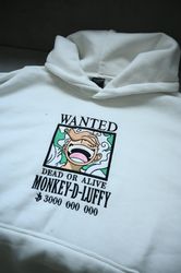Monky D Luffy Gear 5 Wanted Dead Or Alive Embroidered Hoodie