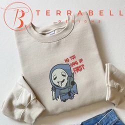 No You Hang Up Firt Boo Chibi Embroidered Sweatshirt For Halloween Costumes