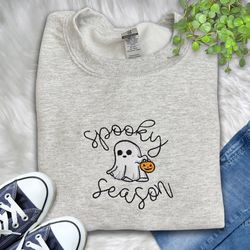 Spooky Season Ghost Anh Pumpkin Embroidered Sweatshirt