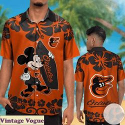 Baltimore Orioles Mickey Flower Pattern Aloha Shirt