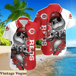 Cincinnati Reds Jack Skellington And Zero Aloha Shirt, Cincinnati Reds Aloha Shirt