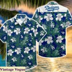 LA Dodgers Aloha Shirt Hibiscus Pattern Practical Beach Gift