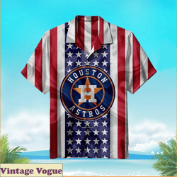 Houston Astros Logo USA Flag Cool Aloha Shirt, Houston Astros Aloha Shirt