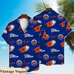 New York Mets Major League Baseball Simple Pattern 3D Print Aloha Shirt For Fans, New York Mets H