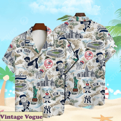 New York Yankees Baseball Pattern On White Print Aloha Shirt, New York Yankees Aloha Shirt