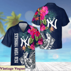New York Yankees Aloha Shirt Tribal Tropical Flower Pattern Beach Lovers Gift