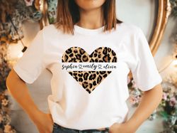 Custom Mom Shirt With Names, Leopard Heart Print Personalized Mom Shirt, Mothers Day Shirt