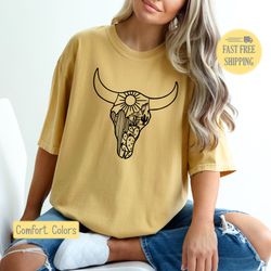 Boho Skull Shirt, Cute Boho Cow Skull T-shirt, Western Tee Shirt