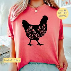 Chicken Lady Shirt, Cute Chicken Lady T-shirt, Floral Tshirt