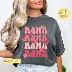 cute pink mama graphic tee, mama t-shirt, mama floral tshirt