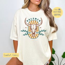 Dreamer Graphic Tee, Western Tshirt, Boho Skull T-shirt