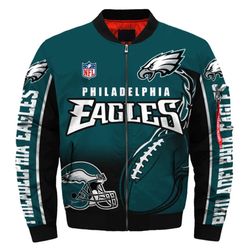 Philadelphia Eagles Helmet Bomber Jackets Custom Name, Philadelphia Eagles NFL Bomber Jackets, NFL Bomber Jackets