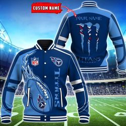 Tennessee Titans Monster Energy Baseball Button Jacket 3D, Custom Name NFL Baseball Button Jacket 3D