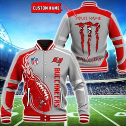 Tampa Bay Buccaneers Monster Energy Baseball Button Jacket 3D, Custom Name NFL Baseball Button Jacket 3D