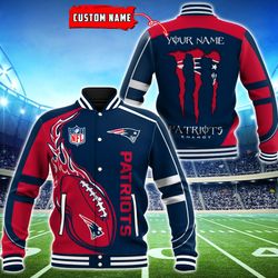 New England Patriots Monster Energy Baseball Button Jacket 3D, Custom Name NFL Baseball Button Jacket 3D