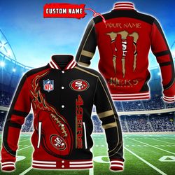 San Francisco 49ers Monster Energy Baseball Button Jacket 3D, Custom Name NFL Baseball Button Jacket 3D