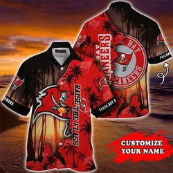 Tampa Bay Buccaneers Hawaiian Shirt Raise The Flags, Personalized NFL Tampa Bay Buccaneers Hawaiian Shirt