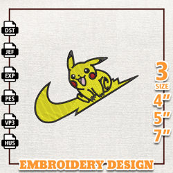 Nike Pikachu Pokemon Embroidery Design, PES, HUS, DST, EXP etc.
