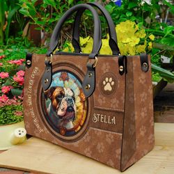 Stained Glass Dog, Personalized Dog Leather Handbag