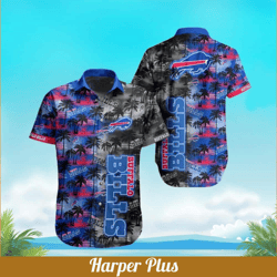 Buffalo Bills Hawaiian Shirt Palm Tree Pattern Beach Gift For Friend, NFL Hawaiian Shirt