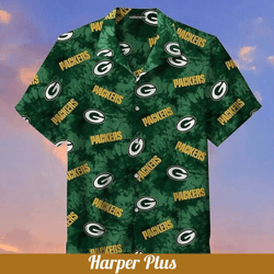 green bay packers hawaiian shirt forest green graphic print