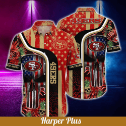 NFL San Francisco 49ers Hawaiian Shirt Skull US Flag, NFL Hawaiian Shirt