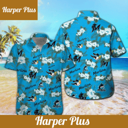 Miami Marlins Short Sleeve Button Up Tropical Hawaiian Shirt