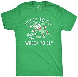 Mens Check Yo Elf Before You Wreck Yo Elf T Shirt Funny Drinking Xmas Elves Joke Tee for Guys