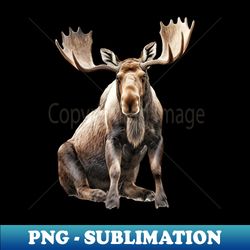 Moose Sitting Large Antlers Watercolor - Creative Sublimation PNG Download - Bold & Eye-catching