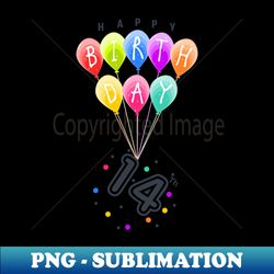 happy fourteenth  14th birthday with colorful balloons - celebration - exclusive png sublimation download - spice up your sublimation projects