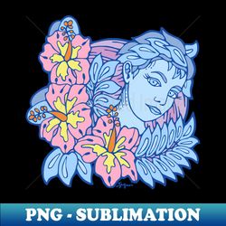 Pink Hibiscus and Blue Ferns - Elegant Sublimation PNG Download - Spice Up Your Sublimation Projects