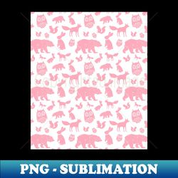 Pink Woodland Animals Owl Bear Fox Pattern - Artistic Sublimation Digital File - Transform Your Sublimation Creations