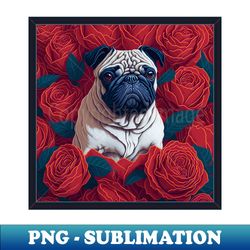 Dogs pug and flowers dog style vector red version 2 pug - Unique Sublimation PNG Download - Boost Your Success with this Inspirational PNG Download
