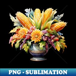 Corn Floral Bouquet Vintage Blue Pot - Sublimation-Ready PNG File - Boost Your Success with this Inspirational PNG Download