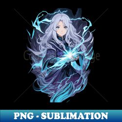 White haired anime girl using lighting type magic T-Shirt Design - Exclusive PNG Sublimation Download - Stunning Sublimation Graphics