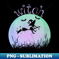 Moon Witch on broomstick - Trendy Sublimation Digital Download - Create with Confidence