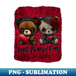 Love Peace and Emo Cute Teddy bears With Hearts - Instant PNG Sublimation Download - Bring Your Designs to Life