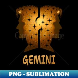 silhouette golden Gemini Zodiac Sign Astrology born May and June July Birthday Gemini Zodiac Horoscope May and June July Birthday - PNG Transparent Digital Download File for Sublimation - Capture Imagination with Every Detail