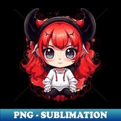 Cute Anime Demon Girl with Fiery Horns - Creative Sublimation PNG Download - Perfect for Sublimation Art