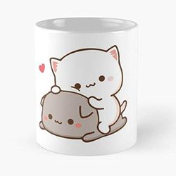 Kitty Kawaii Cute Romantic Peach Cat Goma Mochi Best Mug Holds Hand 11Oz Made From White Marble Ceramic