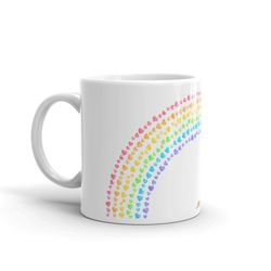 rainbow hearts valentine s day coffee mug, valentine mug, colorful valentines day gift for her