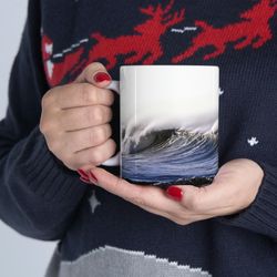 coastal ocean wave ceramic coffee mug  tropical escape coffee cup  nautical mug  hot tea cups  beachy stemless glass cup