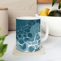 Coastal Ocean Wave Ceramic Coffee Mug  Tropical Escape Coffee Cup  Nautical Mug  Hot Tea Cups  Beachy Stemless Glass Cup